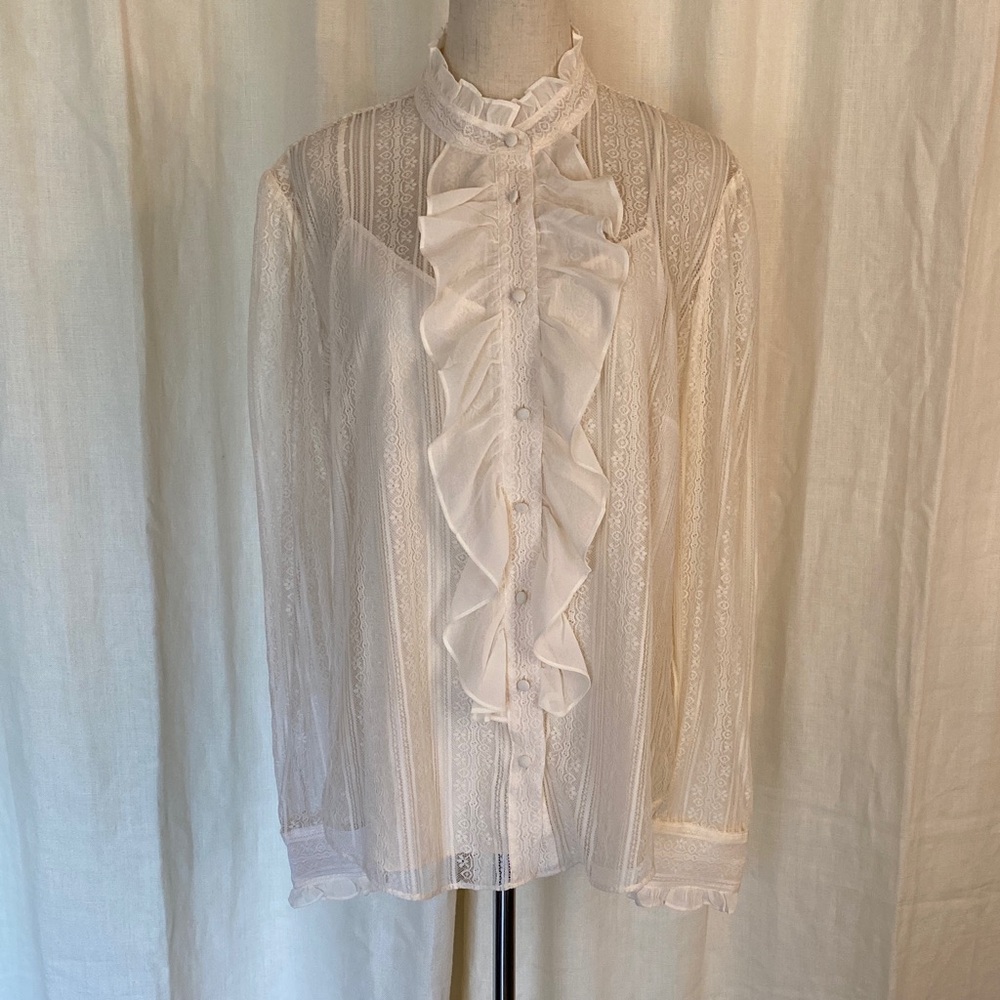Black Label Lauren Ralph Lauren Ruffle-Trim Lace Shirt